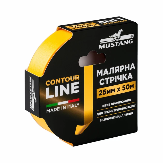 Малярна стрічка Mustang CONTOUR LINE контурна жовта стрічка 25мм*50м, фото 1