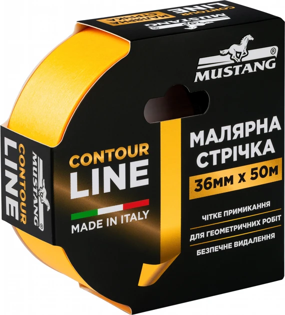 Малярна стрічка Mustang CONTOUR LINE контурна жовта стрічка 36мм*50м
