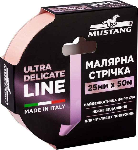 Малярна клейка стрічка Mustang Ultra Delicate Line розова стрічка 25мм*50м