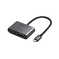 Хаб UGREEN USB-C to HDMI + VGA + USB 3.0 Adapter with PD (Space Gray)