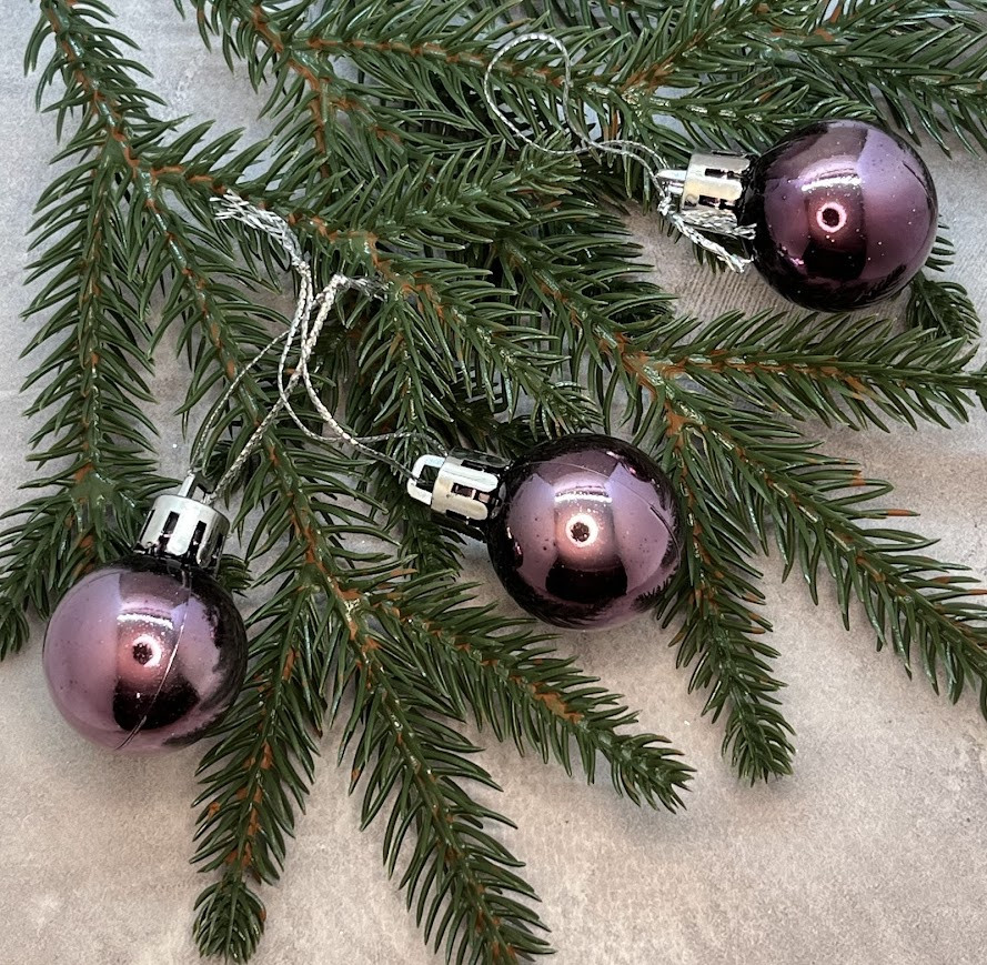 Маленька новорічна куля блискуча d =3 см, колір фіолетовий, поштучно, Фіолетовий, фото 1