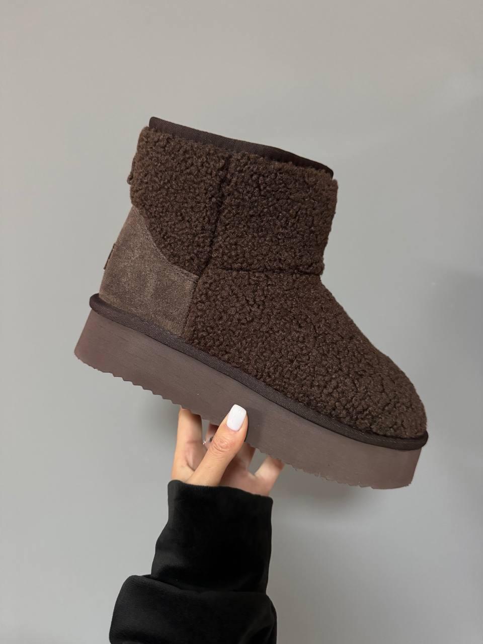 Зимові Жіночі Черевики UGG Mini Platform Teddy Dark Chocolate | коричневі, теплі, на платформі, розміри 37–41