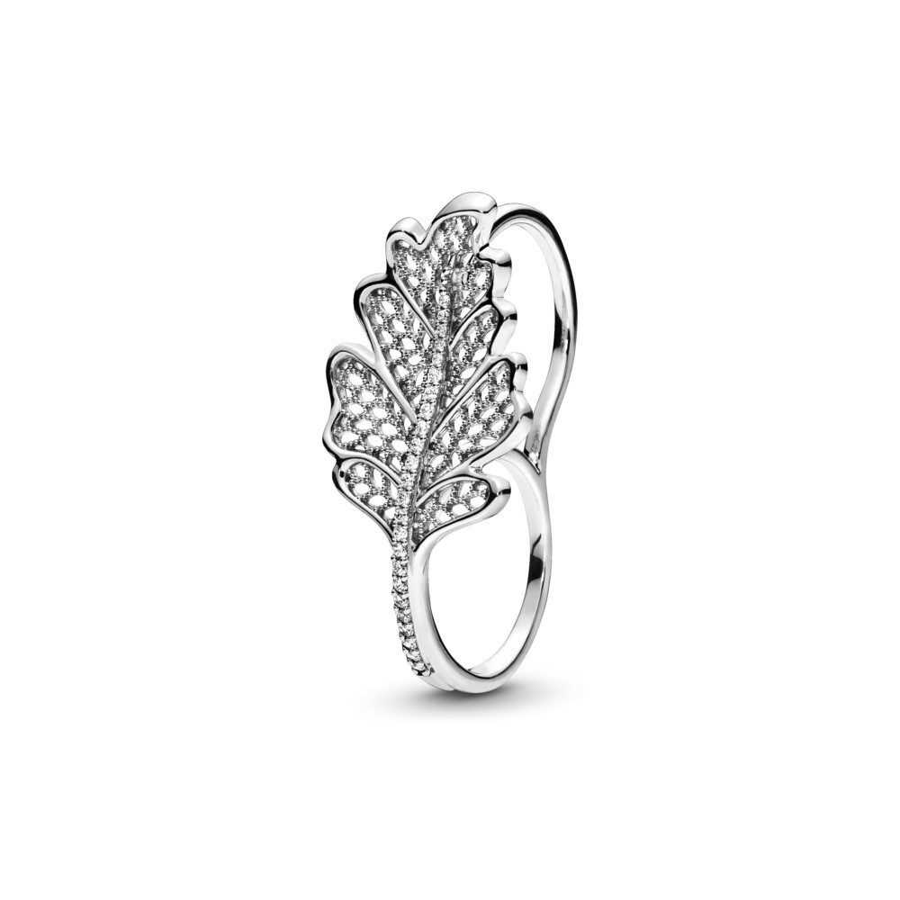 Срібне подвійне кільце Pandora Листочок дуба 198347CZ 50, фото 1