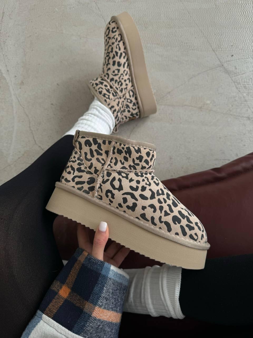 Зимові Жіночі Черевики UGG Ultra Mini Platform Beige Leopard Suede | бежеві з леопардовим принтом, теплі, на платформі, 36-41, фото 1