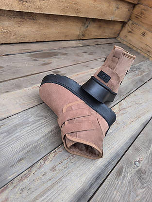 Ботиночки UGG угги КОРИЧНЕВЫЕ рыжие CAMEL средней высоты (16.5 см) на липучках высокая платформа, фото 5
