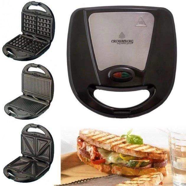 Мультимейкер сендвічниця 3 в 1 800 Вт Crownberg CB-1075 am, фото 1