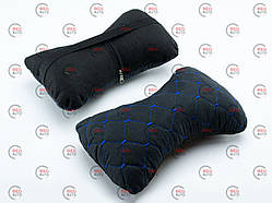 Подушки для шиї на підголівник (2шт) 250х170мм, алькантара, чорні, синій ромб