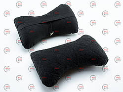 Подушки для шиї на підголівник (2шт) 250х170мм, алькантара, чорні, чорний ромб