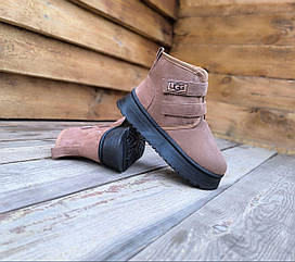 Ботиночки UGG угги КОРИЧНЕВЫЕ рыжие CAMEL средней высоты (16.5 см) на липучках высокая платформа