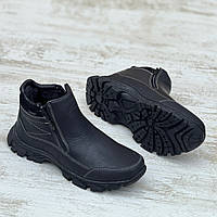 Черевики чоловічі зимові чорні на 2 блискавки Ботинки мужские зимние черные на 2 молнии (Код: Р3509)