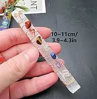 Паличка з натурального селеніту "7 чакр" з натуральним камінням (10 см) Паличка Для Медитації, зарядки, Глазащення