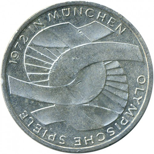 Німеччина 10 марок, 1972 XX літні Олімпійські Ігри, Мюнхен 1972 - Вузол срібло 15.5 гр №2935