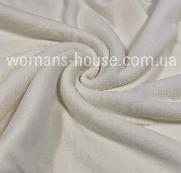 Тканина велюр бавовняний 180 см стрейч 300 г/м2 Туреччина Молоко світле, фото 1