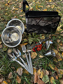 Набір посуду туристичний на 2 персони з неіржавкої сталі в компактній сумці пікніковий набір