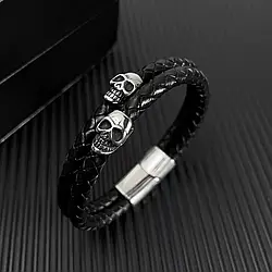 Шкіряний браслет із черепами