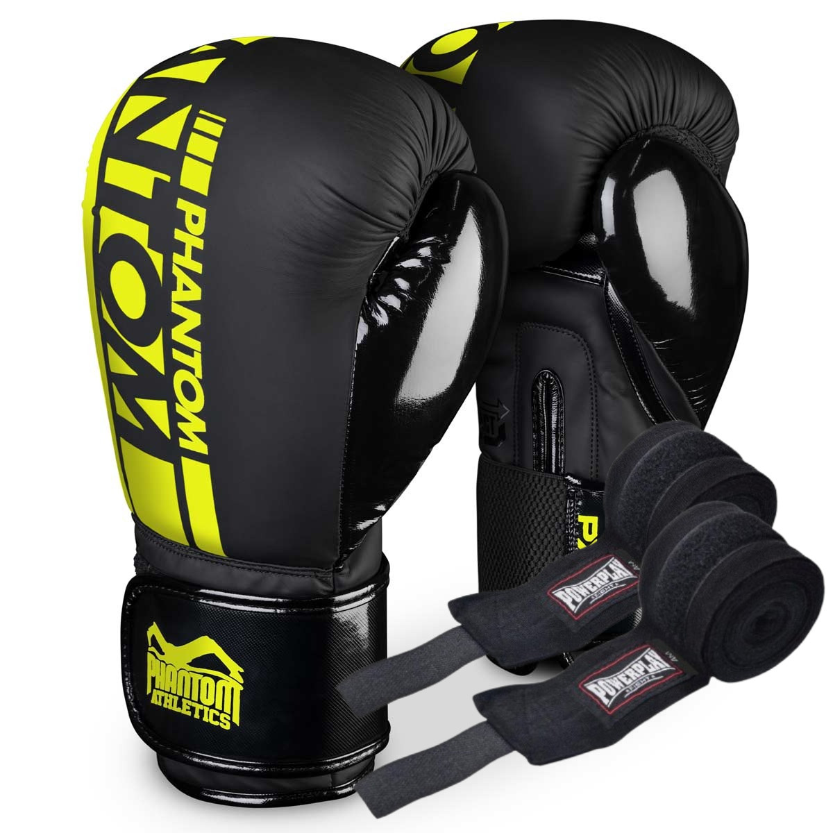 Боксерські рукавиці Phantom APEX Elastic Neon Black/Yellow 14 унцій (капа в подарунок)