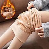 Жіночі легінси, лосини, колготи зимові теплі еластичні з високою талією, фліс.Тілесні. 300 грамів 2-3XL., фото 2