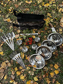 Подарунковий набір посуду для пікніка на 4 персони з неіржавкої сталі сумка для пікніка з посудом