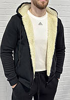 Чоловічий зимовий спортивний костюм на хутрі чорний із капюшоном на блискавці, 5 кольорів, 44-66 розміри