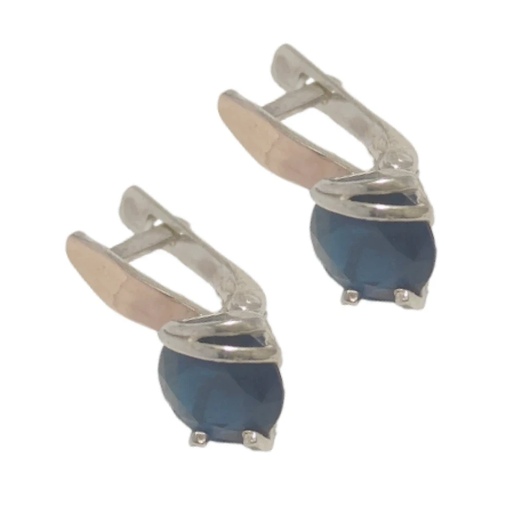 Срібні сережки з золотими вставками і синім фіанітом сс 505сап з.нак