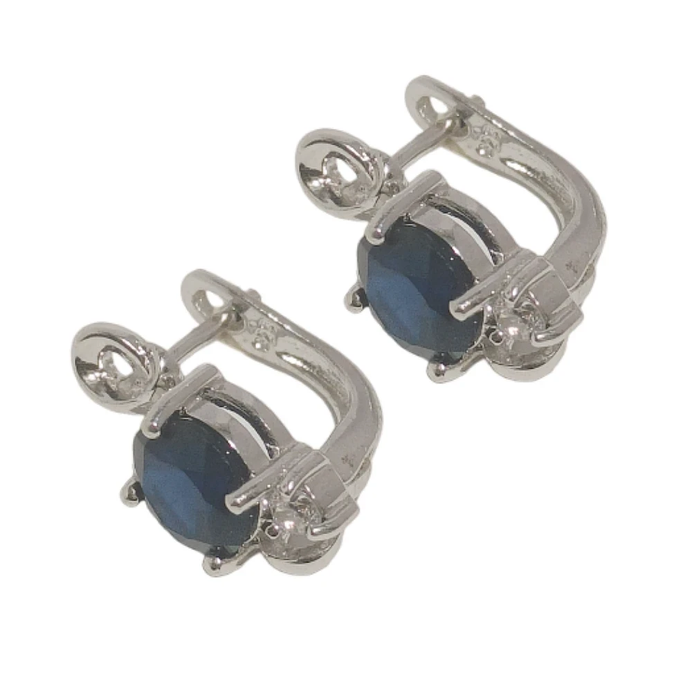 Срібні сережки з сапфіром і фіанітами Е18