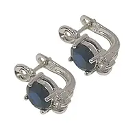 Срібні сережки з сапфіром і фіанітами Е18