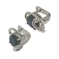 Срібні сережки з сапфіром і фіанітами Е12