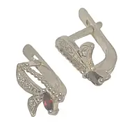 Срібні сережки з гранатом і фіанітами ссг 283гр