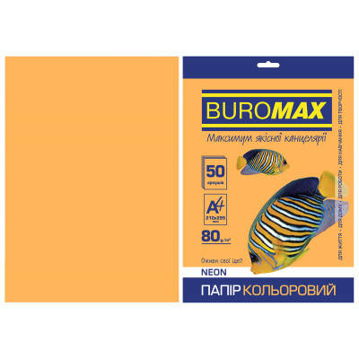 Папір Buromax А4, 80g, NEON orange, 50sh (BM.2721550-11), фото 1