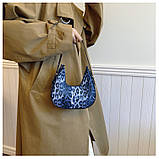 Жіноча сумка багет 9232 леопардова через плече блакитна синя, фото 7