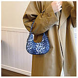 Жіноча сумка багет 9232 леопардова через плече блакитна синя, фото 5