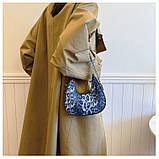 Жіноча сумка багет 9232 леопардова через плече блакитна синя, фото 6