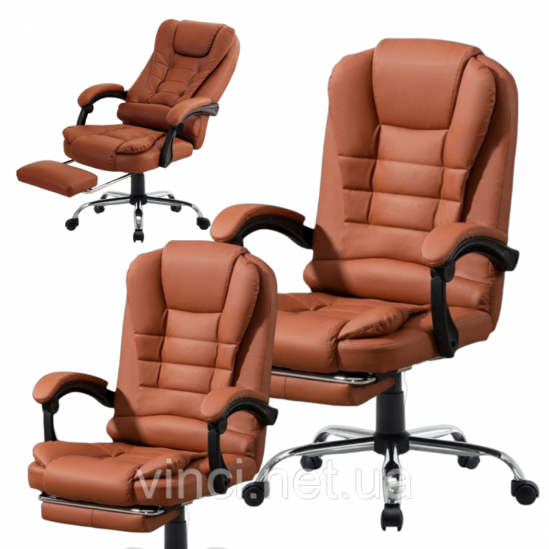 Компютерне крісло з підставкою для ніг Офісне крісло BOSS KO22KAR КАРАМЕЛЬНИЙ, фото 1