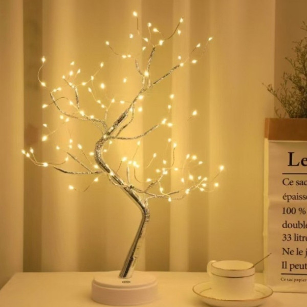 Лампа настільна Дерево срібне - краплі LED SFK-26 USB + батареї тепле світло, фото 1