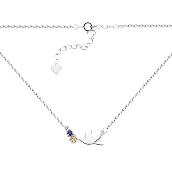 Кольє срібне Пташка з двома маленькими фіанітами