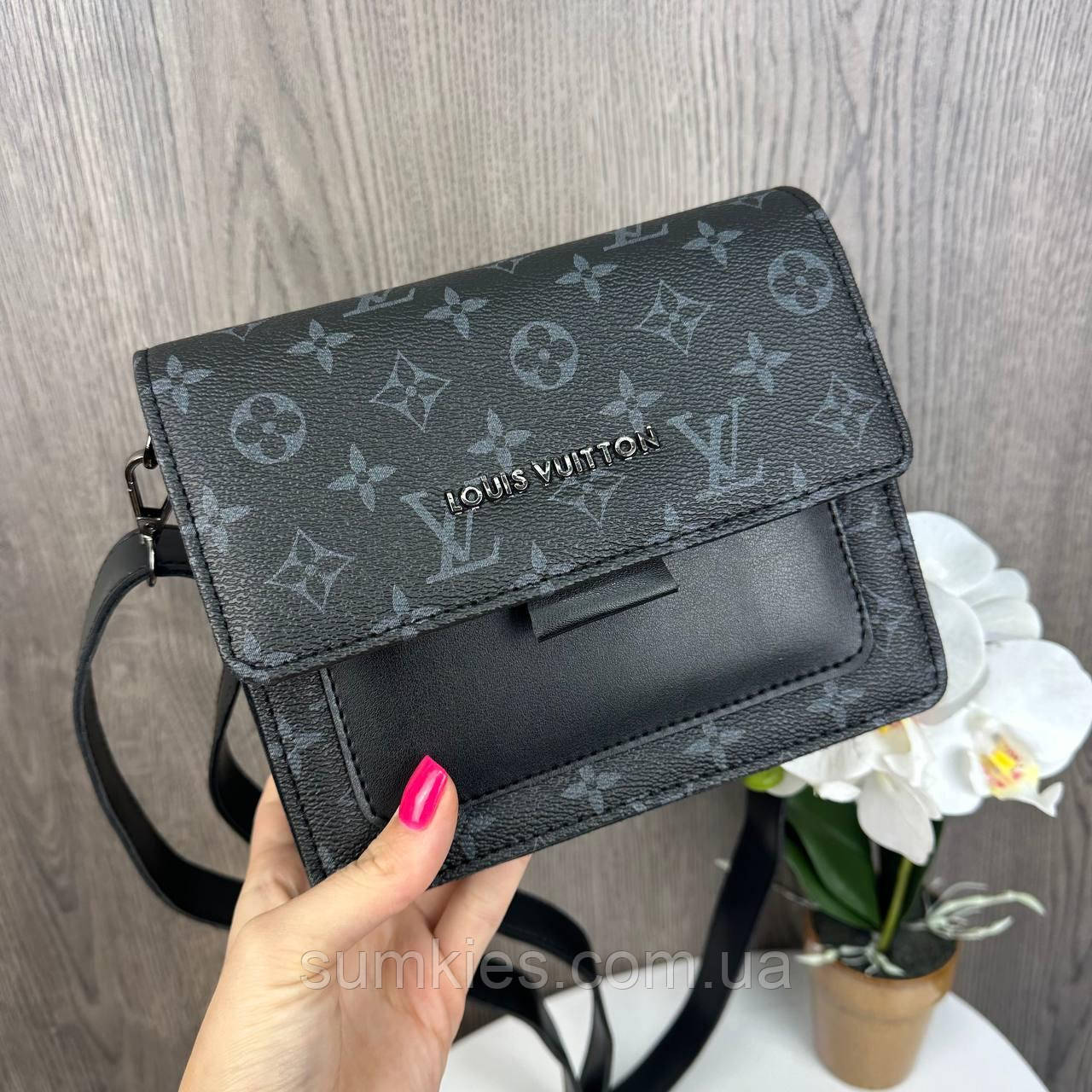 Жіноча міні сумочка клатч стиль Луї Вітон чорна, маленька сумка на плече, фото 1