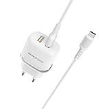 Мережевий зарядний пристрій Borofone BA25A 2 USB білий + кабель USB to MicroUSB, фото 3