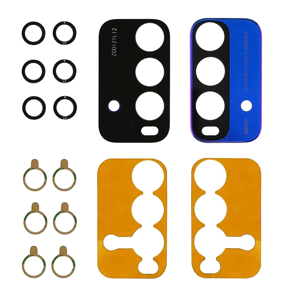 Скло камери для Xiaomi Redmi 9T (комплект 3 шт.) із синьою рамкою, фото 1