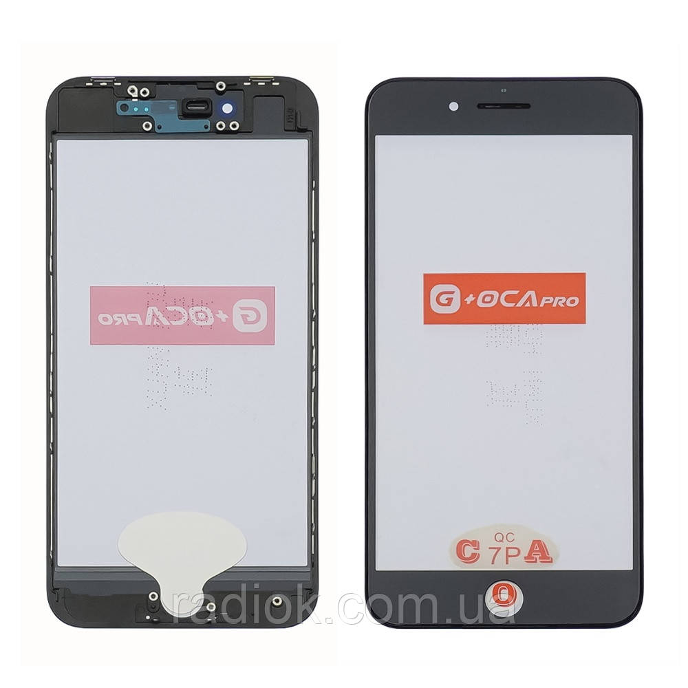 Скло тачскрина з OCA плівкою для Apple iPhone 8 чорне з рамкою та сіточкою G+OCA Pro, фото 1