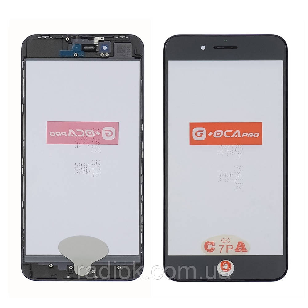 Скло тачскрина з OCA плівкою для Apple iPhone 8 Plus чорне з рамкою та сіточкою G+OCA Pro, фото 1
