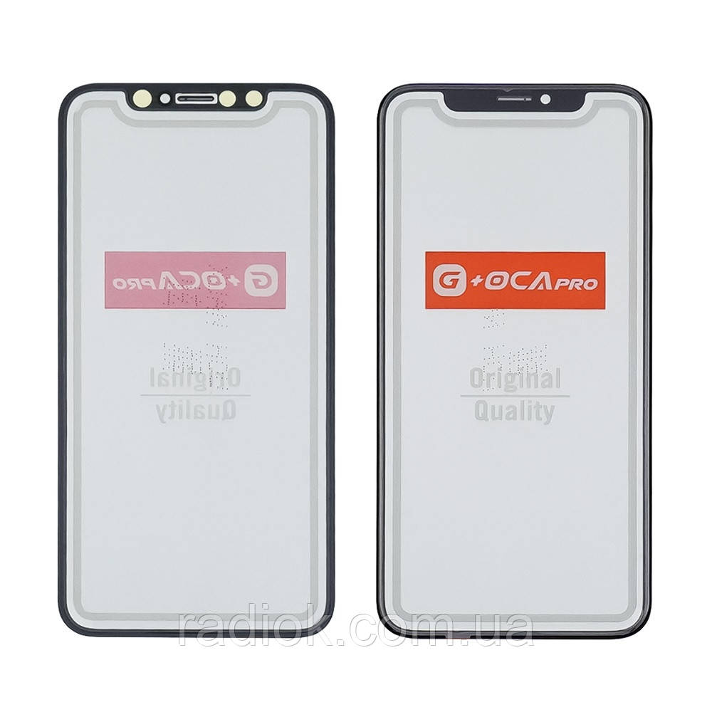 Скло тачскрина з OCA плівкою для Apple iPhone X чорне із сіточкою G+OCA Pro, фото 1