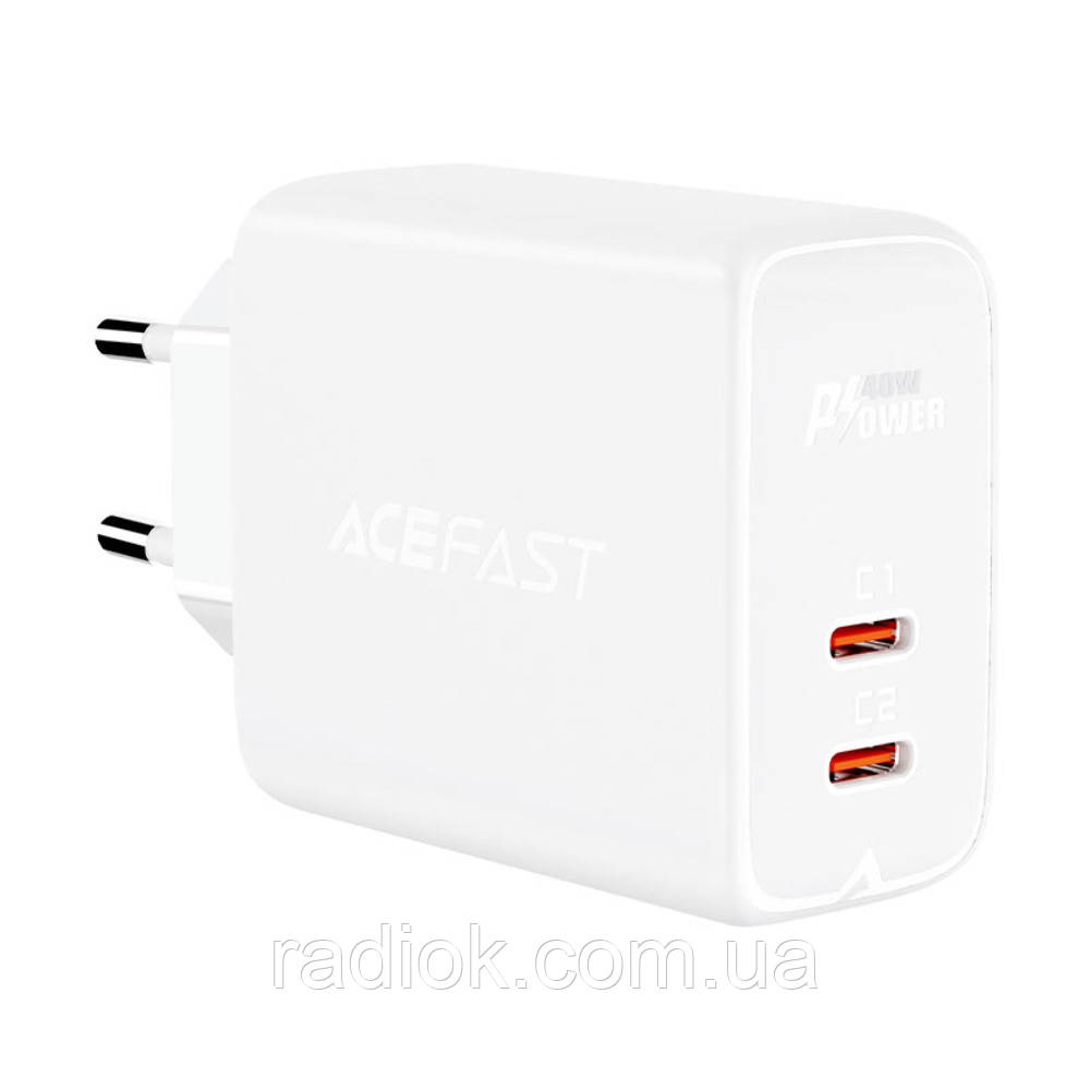 Мережевий зарядний пристрій Acefast A9 2 Type-C QC PD 40W білий, фото 1