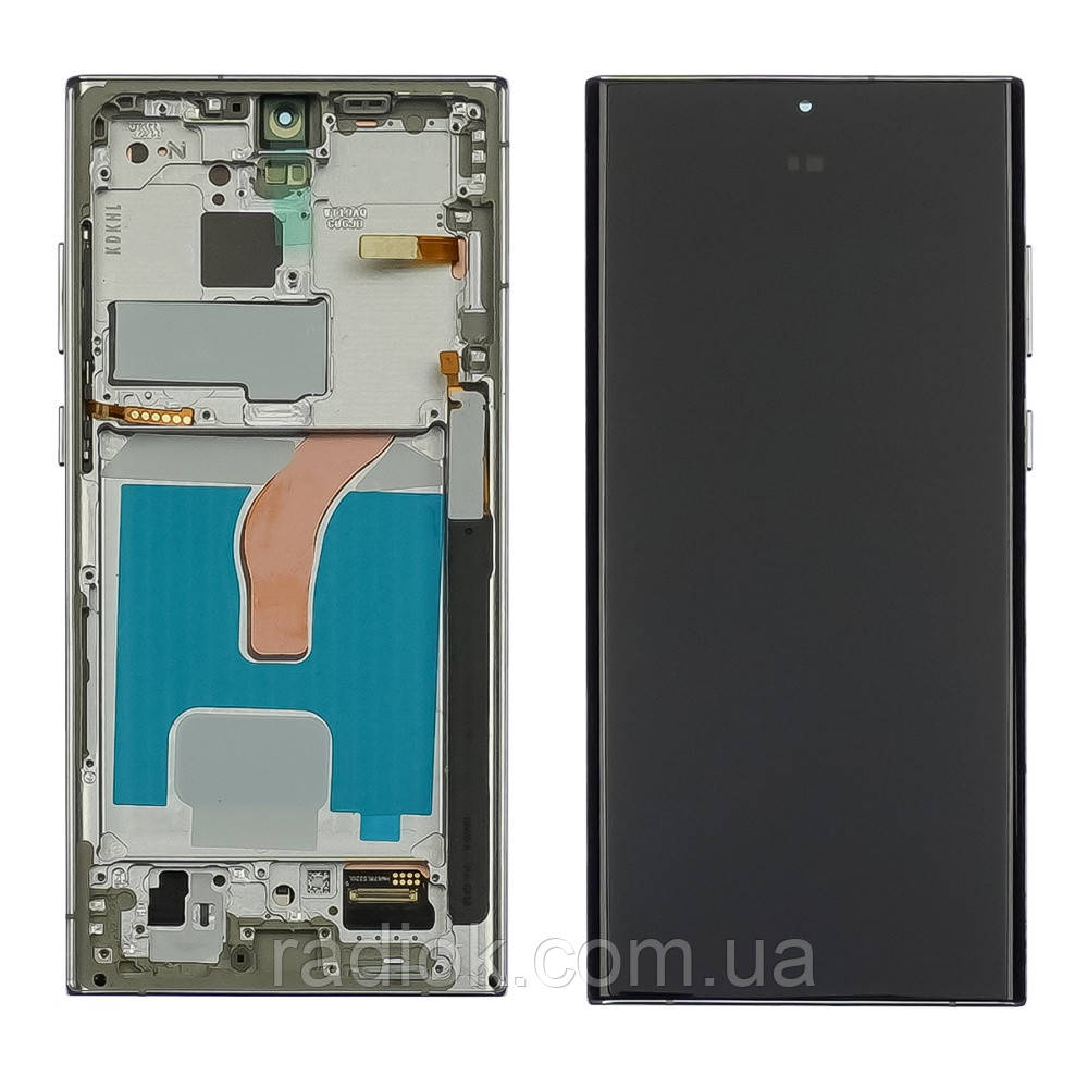 Дисплей для Samsung S908B Galaxy S22 Ultra з чорним тачскрином і сріблястою корпусною рамкою OLED