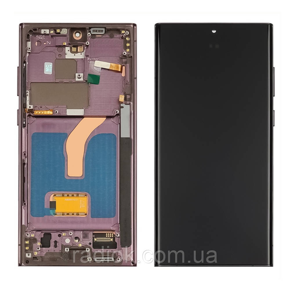 Дисплей для Samsung S908B Galaxy S22 Ultra з чорним тачскрином і фіолетовою корпусною рамкою OLED
