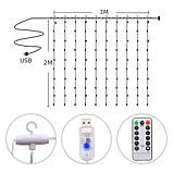 Світлодіодна гірлянда USB штора RGB, 3x2 м, 8 режимів, з пультом, фото 6