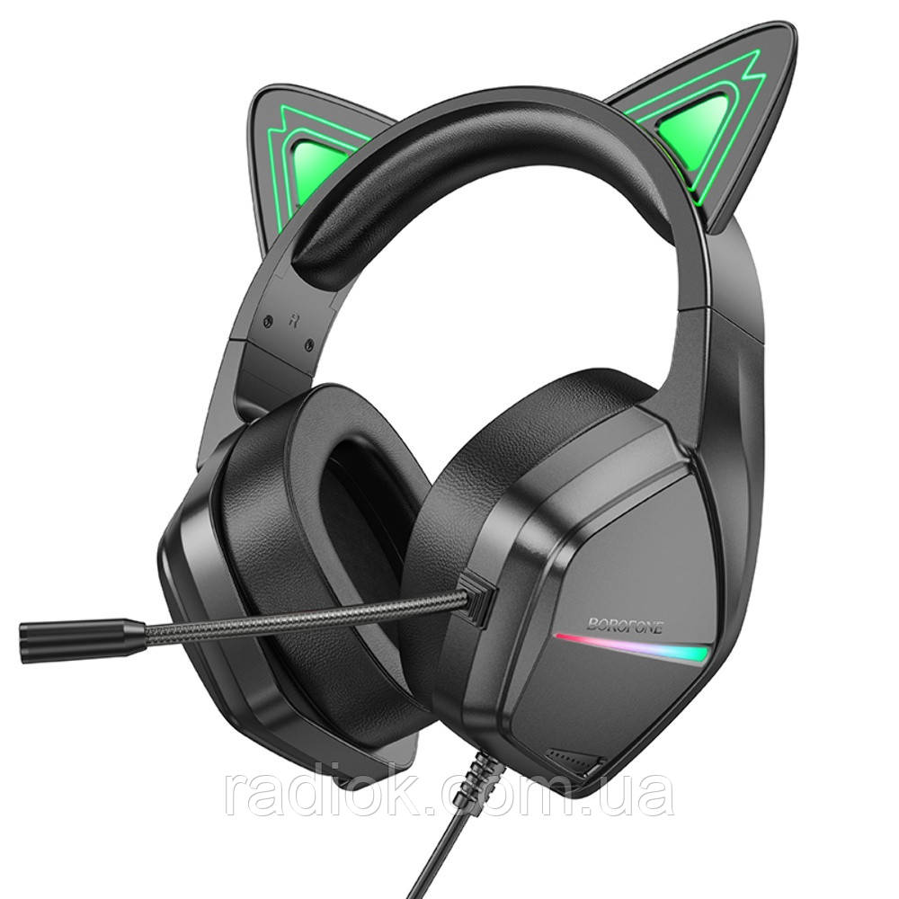 Навушники накладні Borofone BO106 ігрові з вушками та LED-підсвіткою elf cat, фото 1