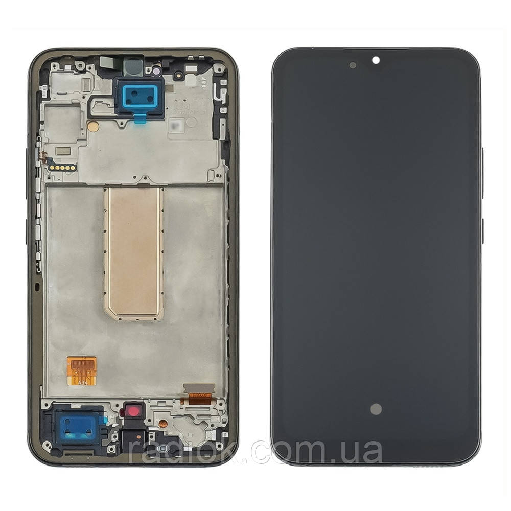Дисплей для Samsung A346 Galaxy A34 (2023) з чорним тачскрином і сріблястою корпусною рамкою (з широким