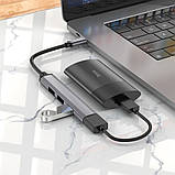 Мультиадаптер хаб Hoco HB26 4в1 Type-C to USB 3.0 (F)/ 3 USB 2.0 (F) 0.13m темно-сріблястий, фото 2