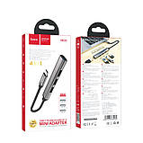 Мультиадаптер хаб Hoco HB26 4в1 Type-C to USB 3.0 (F)/ 3 USB 2.0 (F) 0.13m темно-сріблястий, фото 4