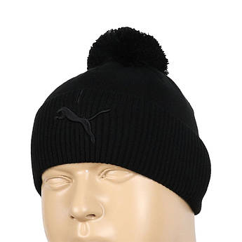 Чорна тепла чоловіча шапка з балабоном 0320 black